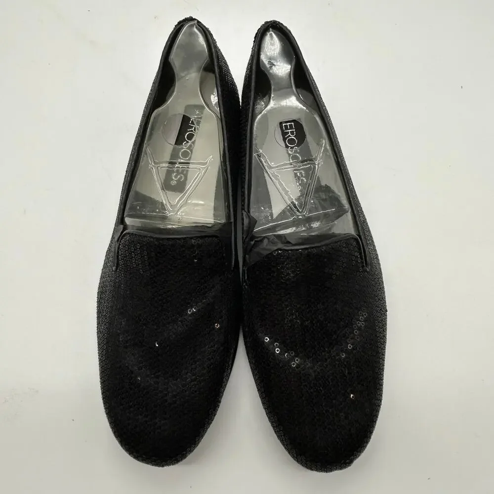 New Sequin Aerosoles Betunia Black Smoking Loafer 5.5 Flats Comfort Costume NIB